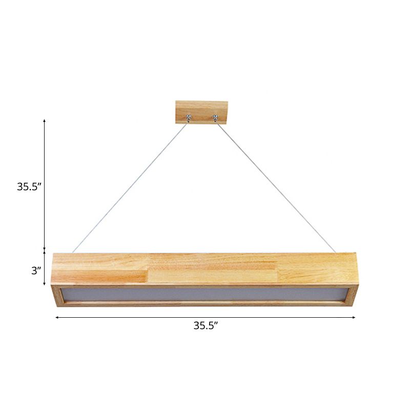 Beige Linear LED Pendant Light Modern 1-Head Wood Hanging Ceiling Lamp in Warm/White Light, 23.5"/35.5"/47" Wide