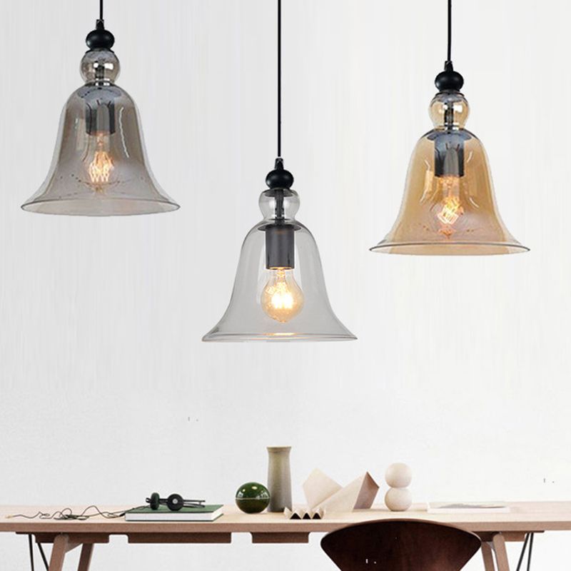 Glass Hanging Light Fixture Bell Industrial Style Pendant Light Fixture for Restaurant