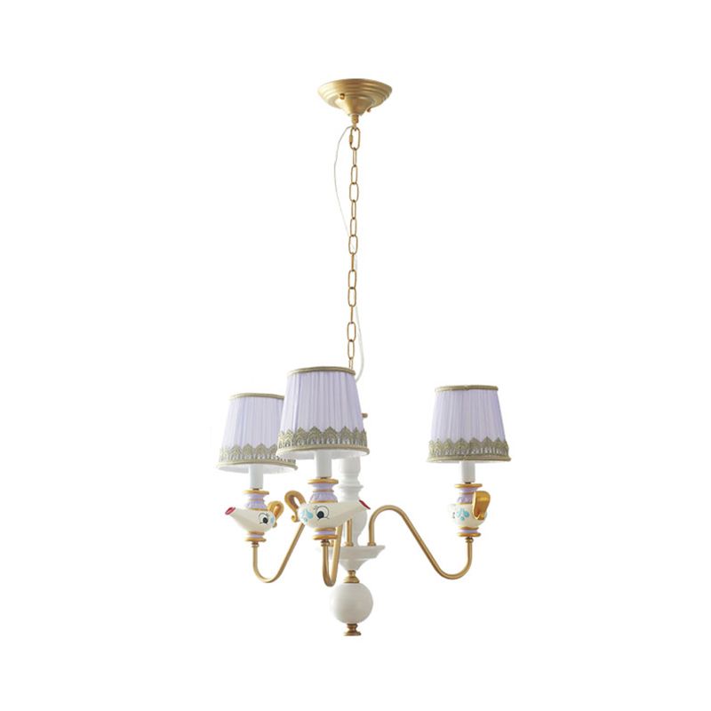 Gold Conical Pendant Lighting Modernism 3/5/6 Lights Fabric Hanging Chandelier with Teapot Decor