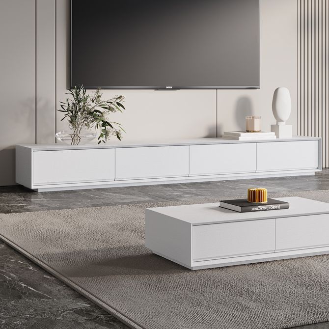 Wood / Marble White TV Stand Modernism TV Stand With Drawers