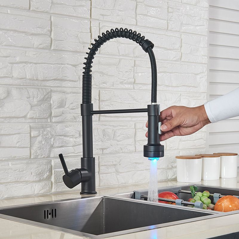 Brass Spring Spout Kitchen Faucet with Single Handle Kitchen Faucet with LED Lighting