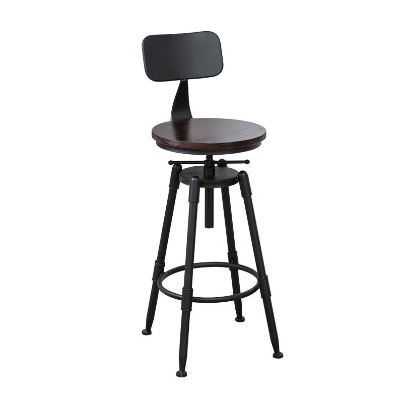 Industrial Metal Stool Wood Round Seat Adjustable Counter Stool in Matte Finish