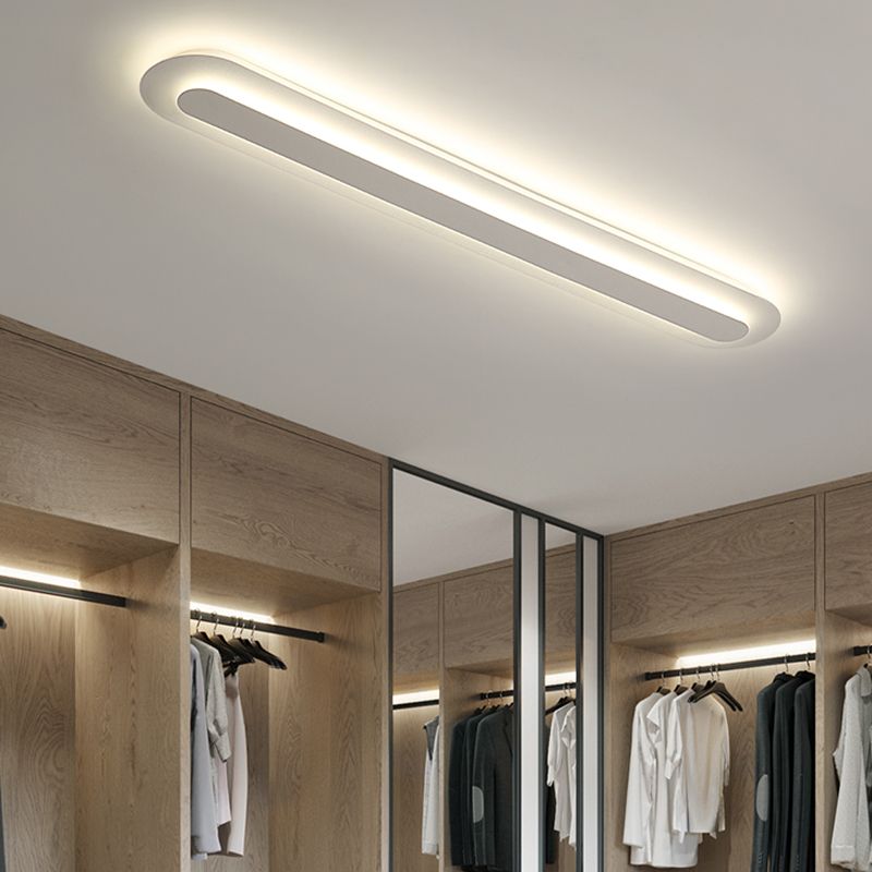 Minimalism Flush Mount Linear Metal LED Ceiling Light Fixture in White for Hallway