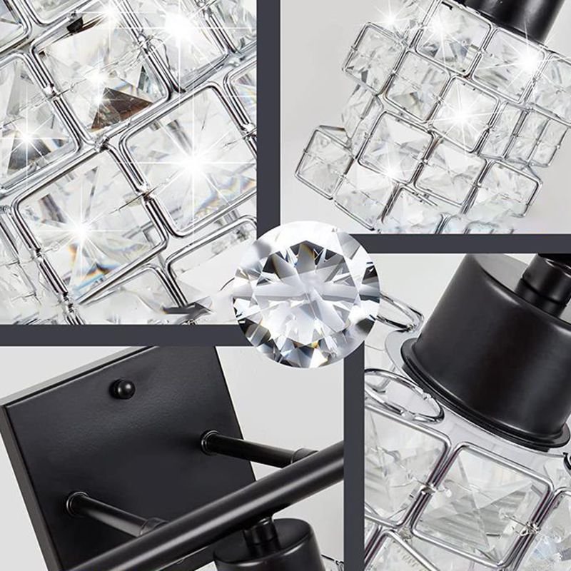 Crystal 3 / 4 - Light Bath Sconce in Clear and Black Finish Modern Bathroom Vanity Light