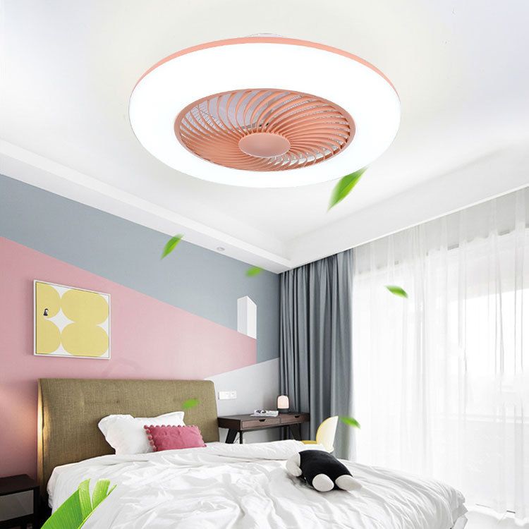 Round Fan Light Ceiling Fixture Macaron Acrylic Dining Room LED Semi Flush Light