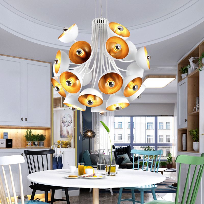 Retro Dome Chandelier Pendant Light Metal 24 Lights Hanging Ceiling Light in White/Gold