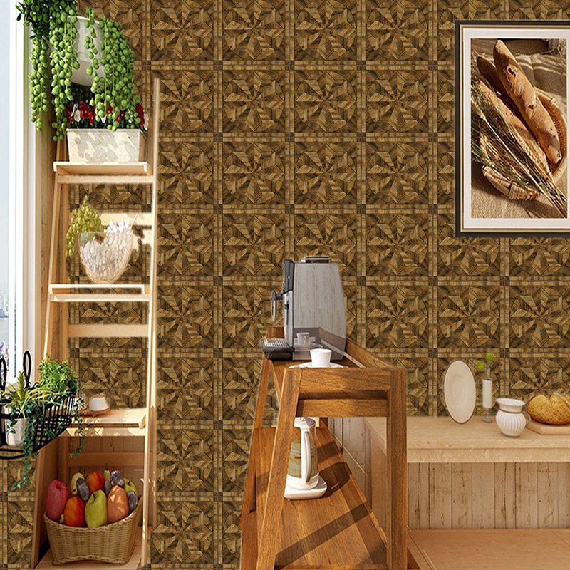 Wood Floral Wallpaper Panel Set Industrial Self Adhesive Kitchen Wall Decor, 3.4-sq ft