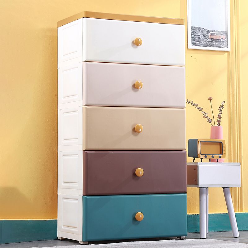 Modernism Plastic Nursery Dresser Vertical Kids Nightstand with 5/6 Drawers for Bedroom