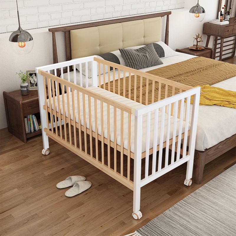 Modern Wood with Guardrail with Adjustable Height Nursery Crib