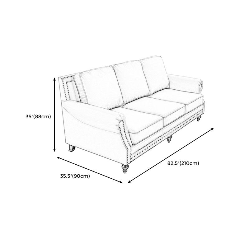 Traditional Rolled Arm Sofa with Nailhead Trim Cushion Back Couch for Three People