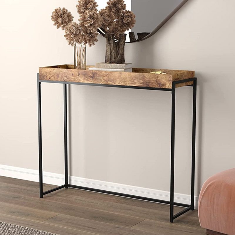 Trestle-base Tray Top Console Table Solid Wood Console Sofa Table in Brown