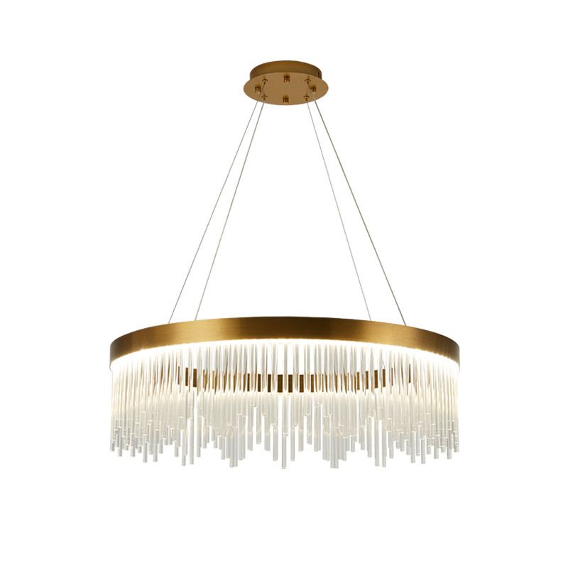 Tube Hanging Chandelier Modernist Crystal LED Brass Ceiling Pendant Light in Warm/White Light, 16"/23.5"/31.5" Wide