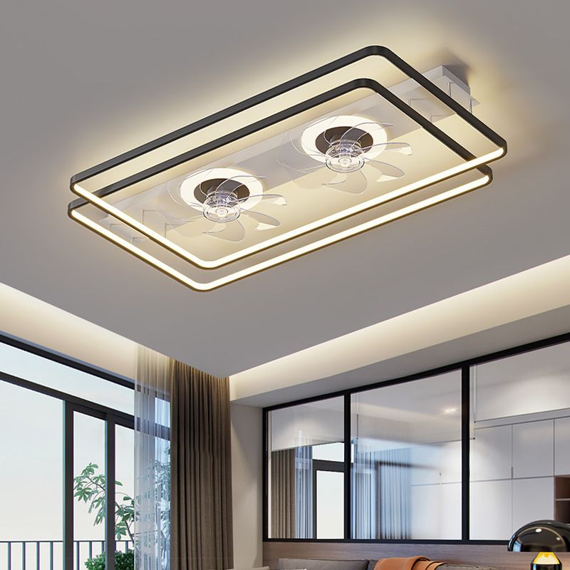 Modern Simple Style Aluminum Ceiling Fan Lamp Geometry LED Ceiling Fan Light for Bedroom