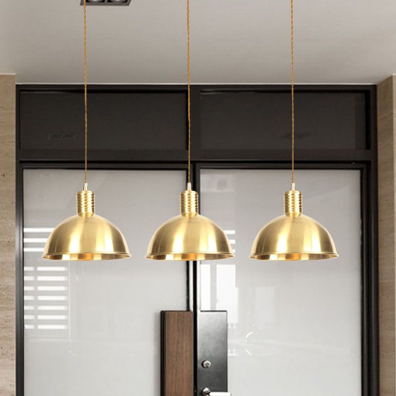 3/5/7-Light Tandem Multi Hanging Light Fixture Industrial Restaurant Pendant Lamp with Dome Metal Shade in Gold