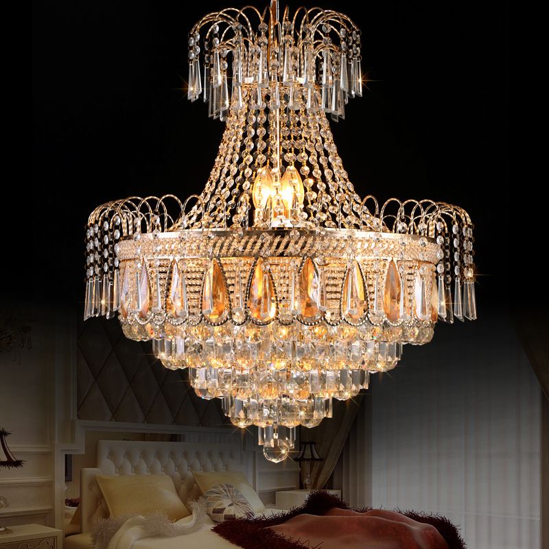 Tiered Bedroom Chandelier Light Fixture Crystal 10 Lights Contemporary Ceiling Light in Gold