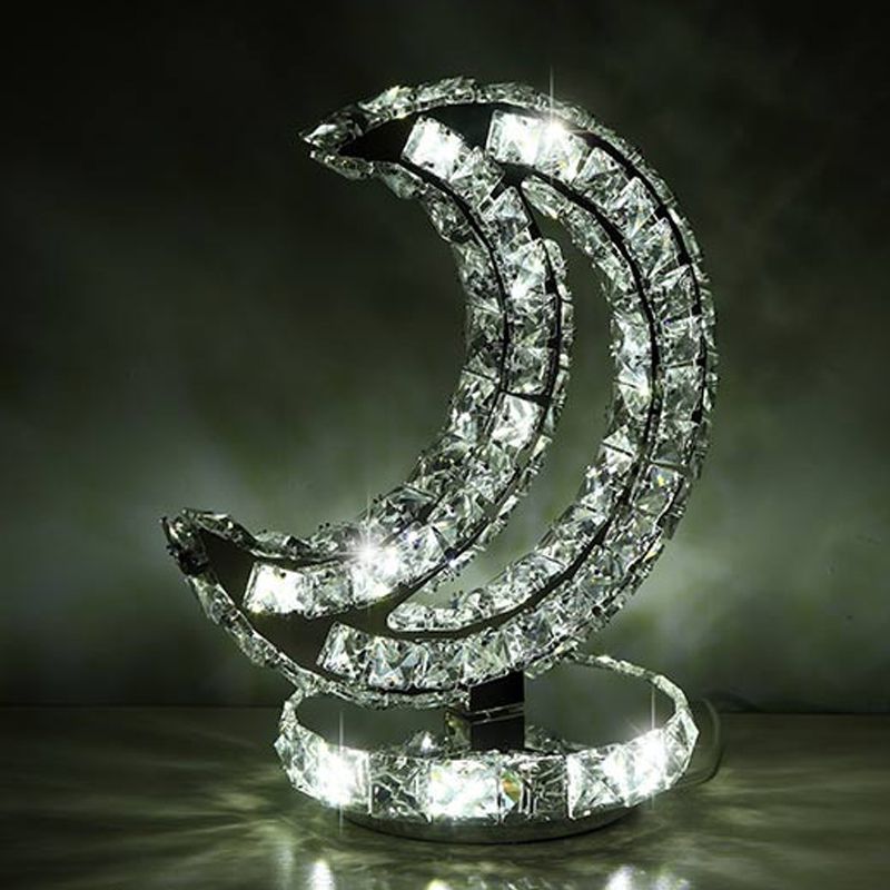 Crystal Encrusted Clear LED Night Lamp Crescent/Circle/Loving Heart Romantic Modern Table Light in Warm/White Light