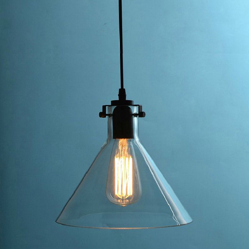 Clear Glass Cone Shade Ceiling Pendant Lamp Industrial Style Single Bulb Hanging Light for Corridor Aisle