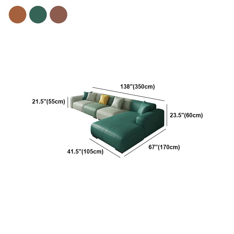 Modern Loose Back Sofa & Chaise 137.8"L*66.93"W*23.62"H Faux Leather Recessed Arm Sofa