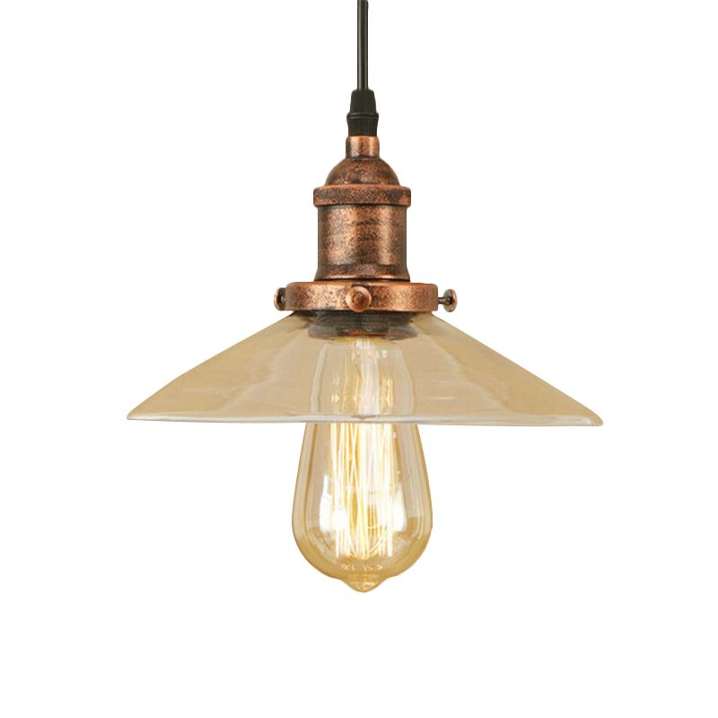 1 Light Clear Glass Pendant Lamp Industrial Black/Rust/Copper Cone Living Room Hanging Light Fixture