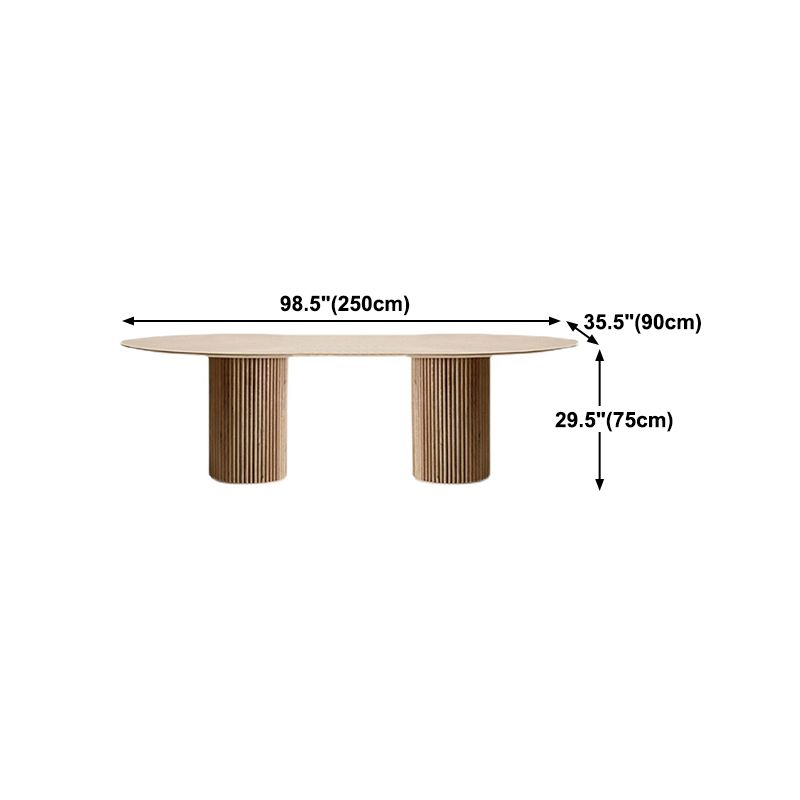 Modern Pine Wood Table for Restaurant Oval Dining Table with Double Pedestal Base