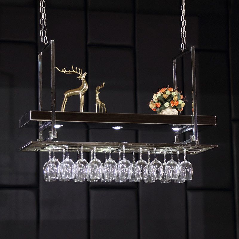 Metal Hanging Wine Holder with Glass Holder & Storage Shelf for Kitchen