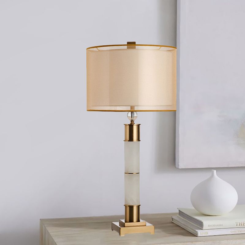 Fabric Drum Nightstand Lighting Modern 1-Light Gold Metal Table Lamp for Living Room