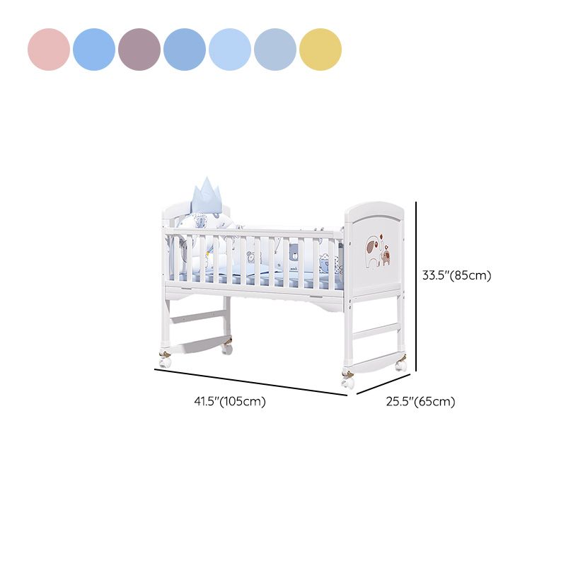 Scandinavian Solid Wood Nursery Crib Guardrail Baby Crib with Casters