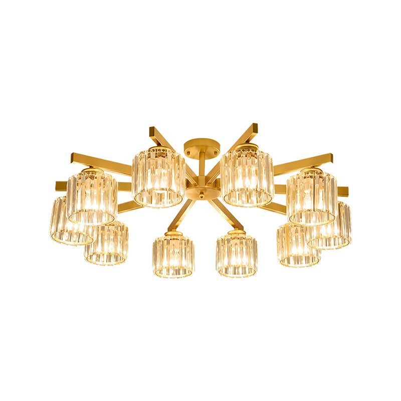 Cylindrical Semi Flush Chandelier Contemporary Crystal Prism Ceiling Light for Living Room