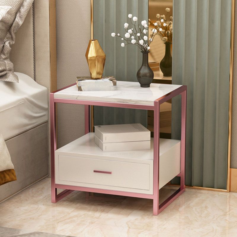 1-Drawer 1-Shelf Accent Table Nightstand 19.68" Tall Faux Marble Bedside Cabinet