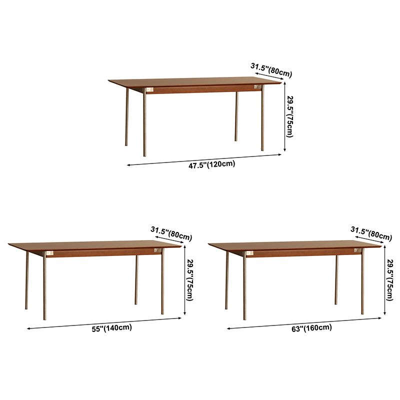 Minimalist Kitchen Brown Dining Table Rectangle Shape Solid Wood Dining Table with 4 Legs Base