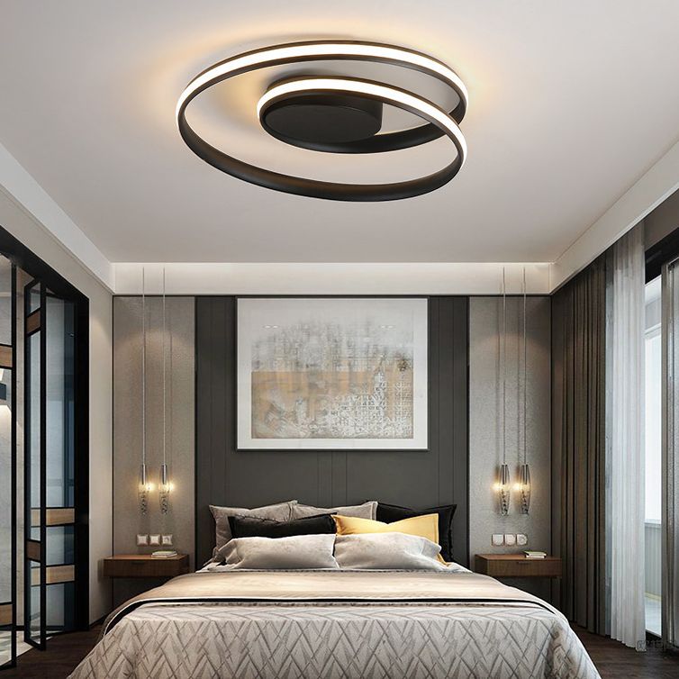 Circular Semi Flush Mount Lighting Contemporary Aluminum Ceiling Light Fixtures for Bedroom