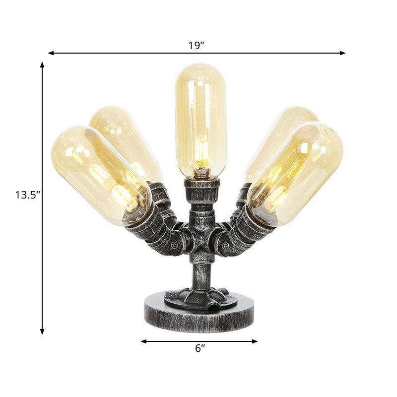 1/4/5-Bulb Capsule Shade Table Ligting Industrial Clear/Amber Glass Night Lamp for Bedroom