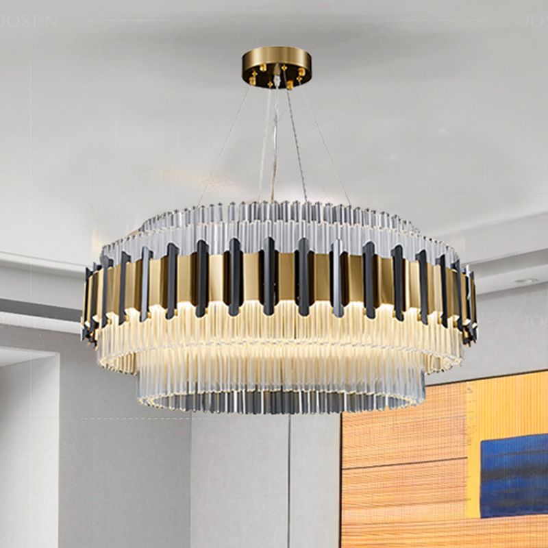 K9 Crystal Circle Ceiling Lamp Minimalism Dining Room LED Chandelier Light Fixture in Black and Gold