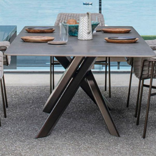 Contemporary Rectangle Dining Table Stone and Metal Dining Table