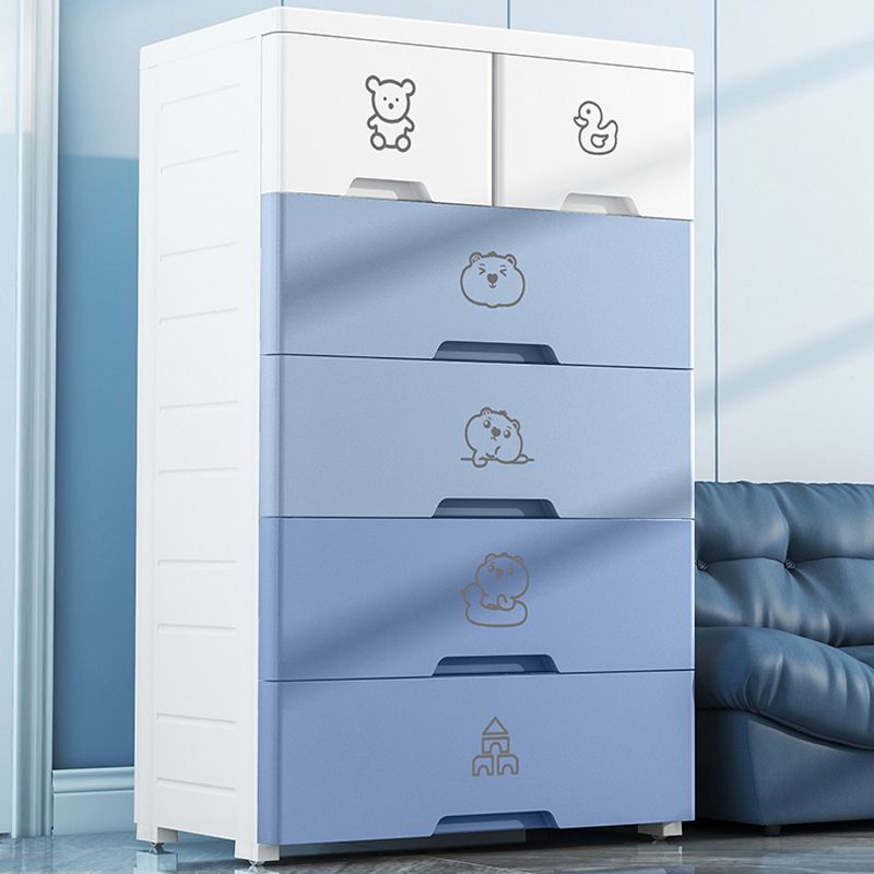 White and Blue Youth Armoire with Drawer Contemporary Coat Locker