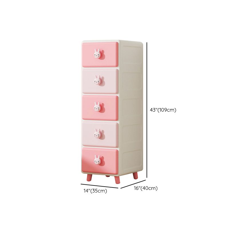 Northern European Vertical Kids Nightstand Pink/Brown Plastic Nursery Dresser for Room