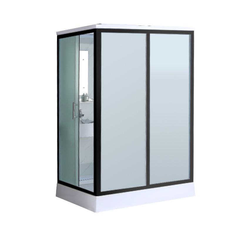 Tempered Glass Shower Stall Black Shower Stall with Towel Bar and Light