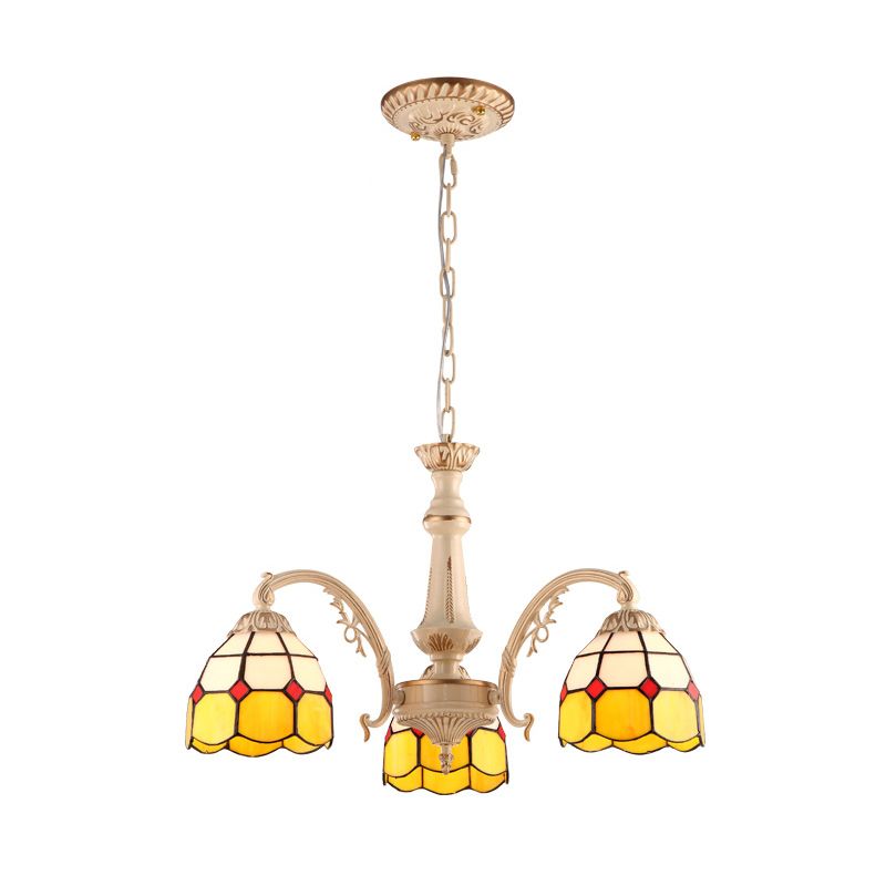 3/5 Lumières Dome Pendard lustre baroque jaune / bleu coupé à main lampe de plafond en verre pour la cuisine