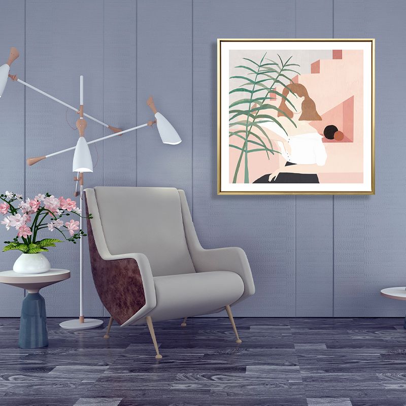 Girl and Plant Drawing Canvas Nordic Stylish Fashion Wall Art Print in Pastel Color