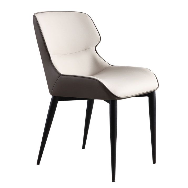 Contemporary Leather Dining Chair Wingback Side Chair With Steel Legs in Matte Finish