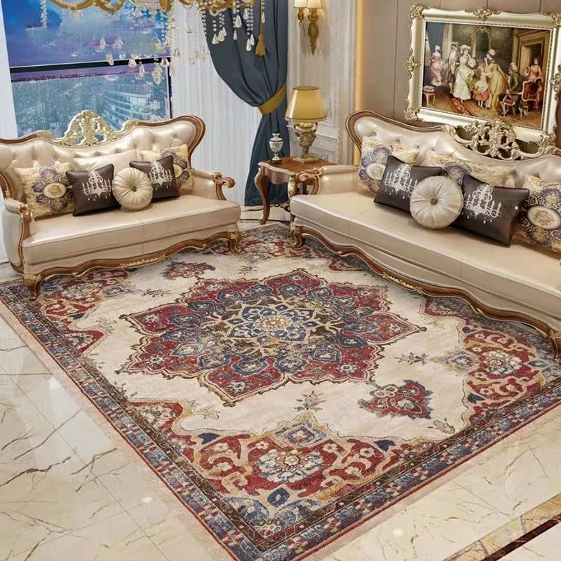 Fancy Red Area tapijt Marokko Marokko Antiek patroon Area Rug Polyester Niet-slip Tapijt voor woonkamer