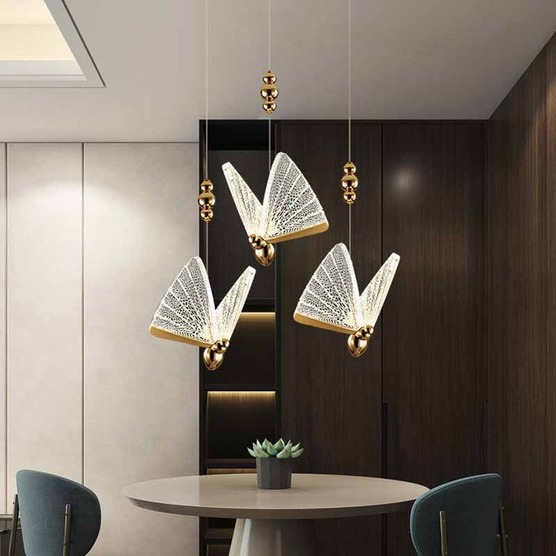 Modern Butterfly Pendant Light Fixture Metal LED Bedroom Pendant Ceiling Light in Clear