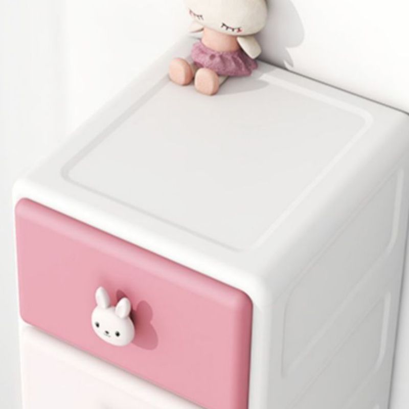 Contemporary Vertical Kids Nightstand Pink/Brown Plastic Nursery Dresser for Room