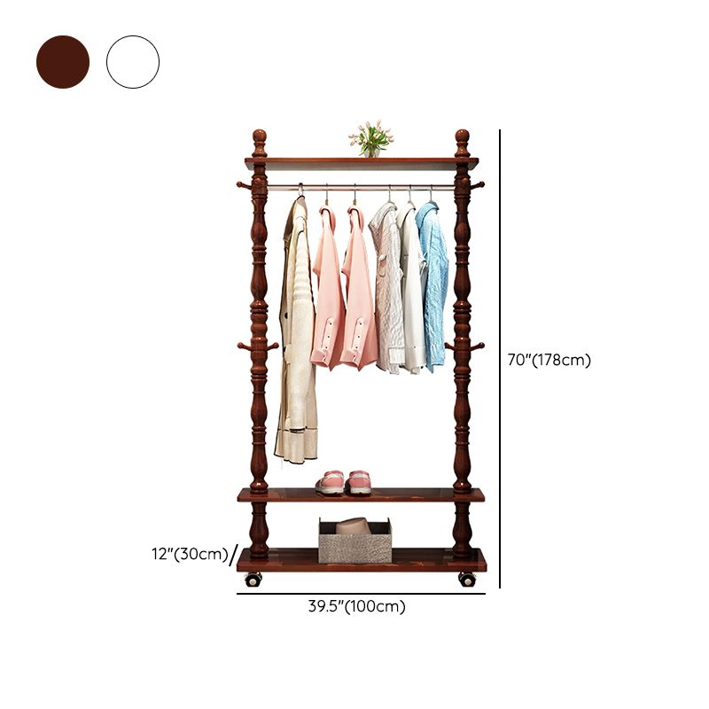 Traditional Solid Wood Coat Hanger Free Standing Coat Rack with Storage Shelving