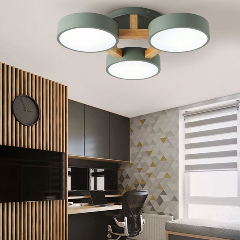 Houten sputnik led plafondlicht in moderne singulariteit smeedijzeren macaron flush mount met acryl schaduw