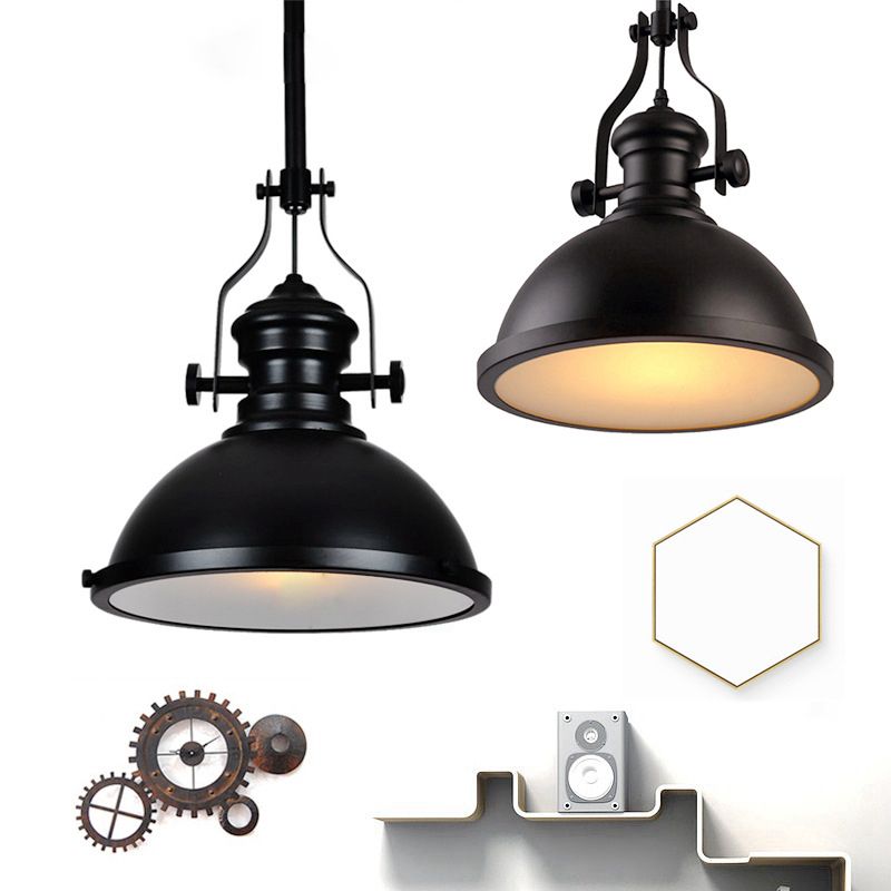 Style industriel Metal Hanging Light Restaurant 1 Pendentif de plafond dôme léger en noir