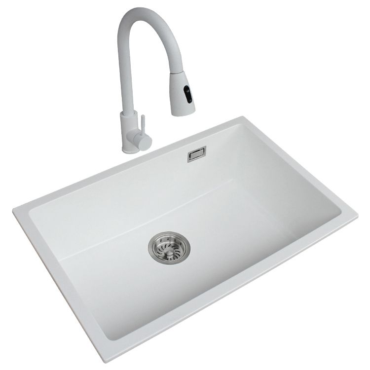 Classic Quartz Single Basin Sink Undermount Kitchen Sink with Faucet