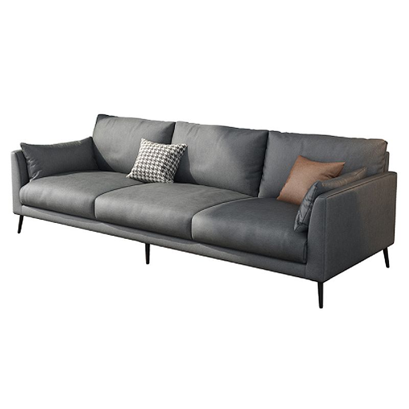 Contemporary Gray Recessed Arm Couch Living Room Faux Leather Sofa