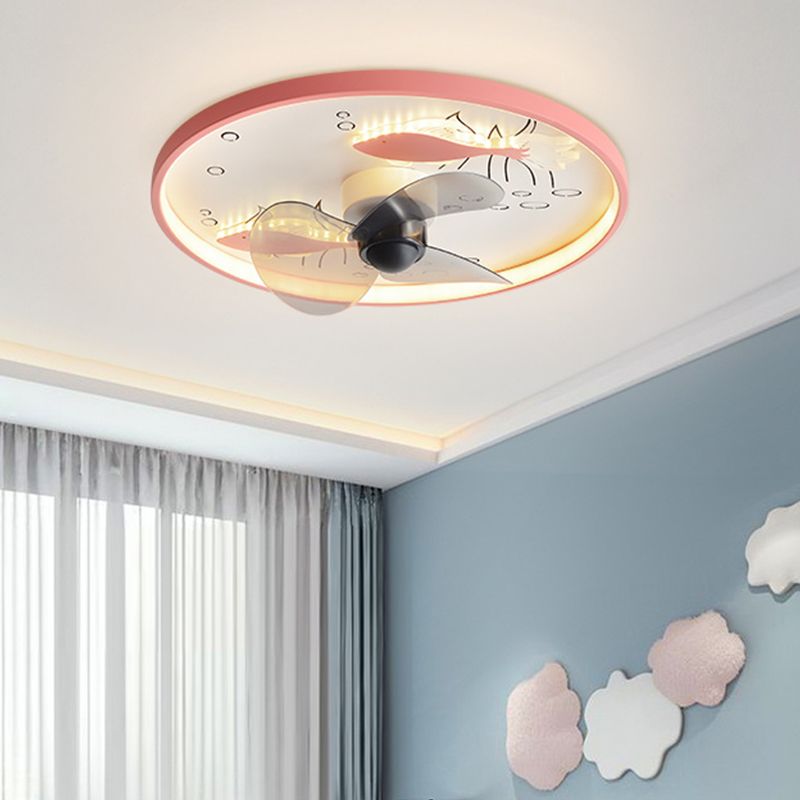 Kids Style Geometry Ceiling Fan Lights Metal 2 Light LED Flush Lights