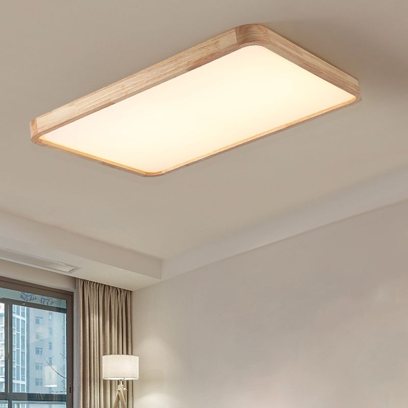 LED Modern Wood Flush Mount Geometric Shape Ceiling Light with Acrylic Shade for Study